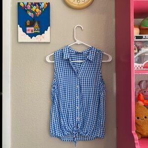 Antibes Blanc Blue Gingham Tie Crop | M